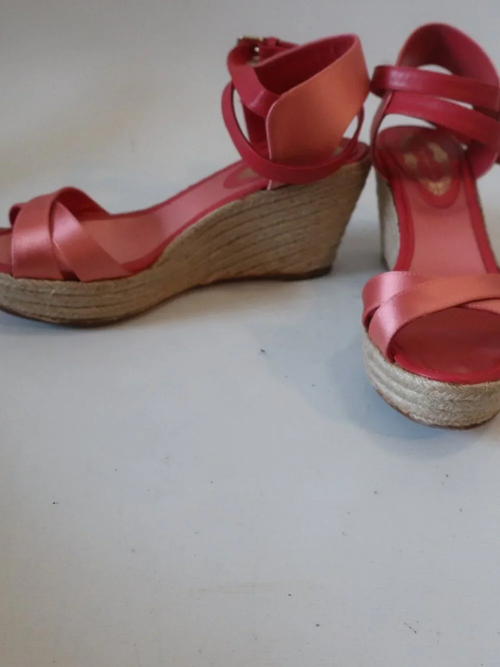 Womens Elie Tahari Coral Satin Espadrille Platform Wedge Heels 37.5 US/7.5